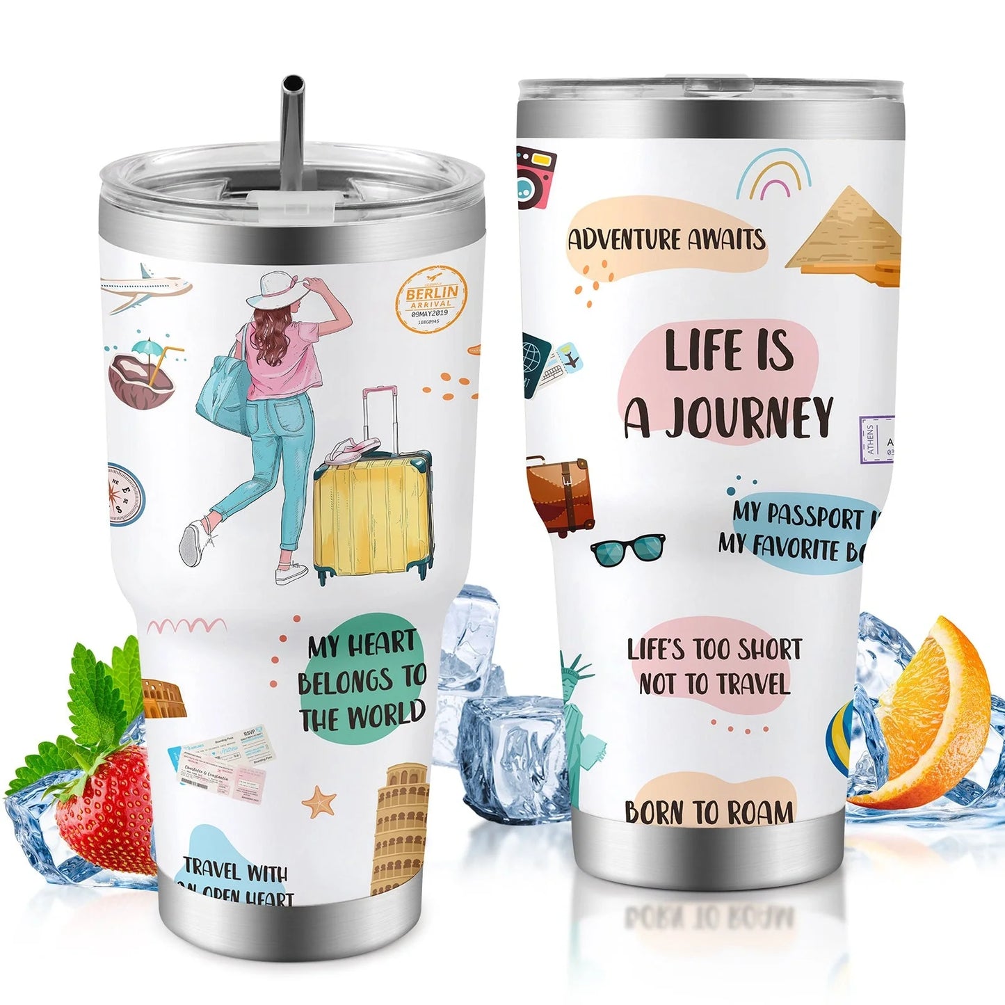 30oz insulated travel mug for car, keeps drinks hot or cold, spill-proof lid