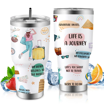 30oz insulated travel mug for car, keeps drinks hot or cold, spill-proof lid