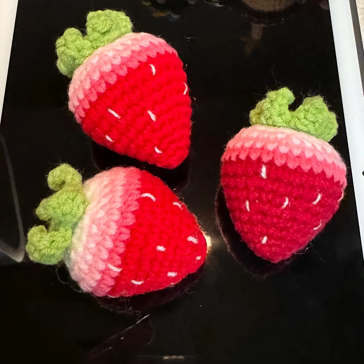Finished soft plush strawberry pendant keychain in red and pink colour options