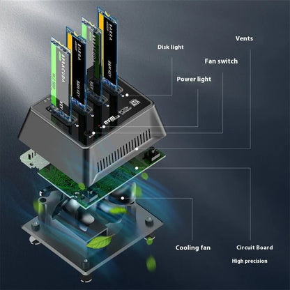 Silver aluminium M.2 Dual Protocol SSD Base showing mounting holes and dual-interface socket