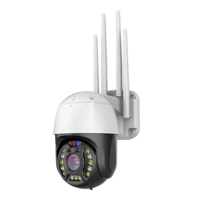 Outdoor dome surveillance camera with 360-degree rotation capability showing infrared sensors for night vision