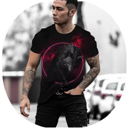 Retro-style men's short-sleeved T-shirt featuring a vibrant 3D animal graphic print on lightweight fabric.