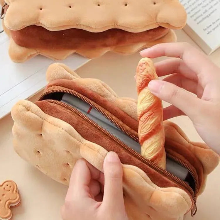 Plush sandwich biscuit pencil case and cookie coin purse in cartoon style, two colour options