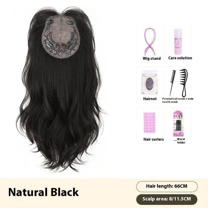 Natural black 65cm big wave wig with seamless ultra-thin edges on display