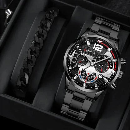 Stylish steel bracelet watch set with various color options for fashion-forward men