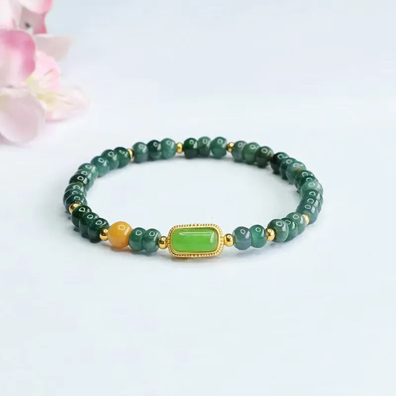 Natural stone blue water jade abacus bead bracelet with electroplated topaz accents and geometric shapes