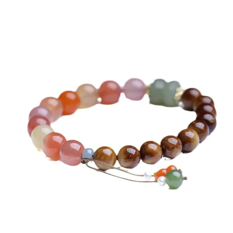 8mm diamond-shaped persimmon agate bracelet beads on wrist