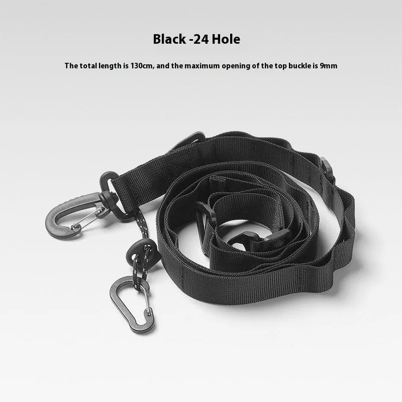 Black outdoor hanging rope clothesline storage belt showing 130cm length for drying and organising
