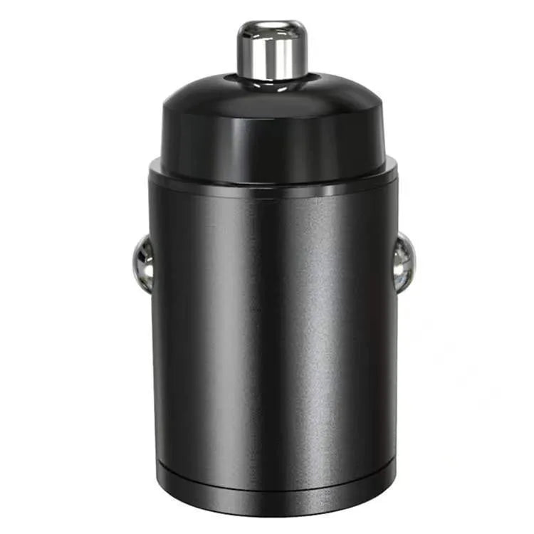 Mini 30W dual-port car cigarette lighter charger in black zinc alloy