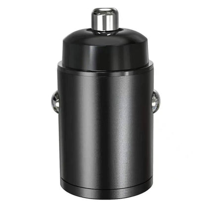 Mini 30W dual-port car cigarette lighter charger in black zinc alloy