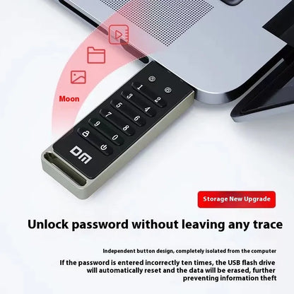 Metal fingerprint security USB flash drive with USB 3.0 connector showing biometric sensor