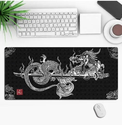 Anime-themed large black gaming mouse pad with custom graphic on a non-slip rubber cloth base.