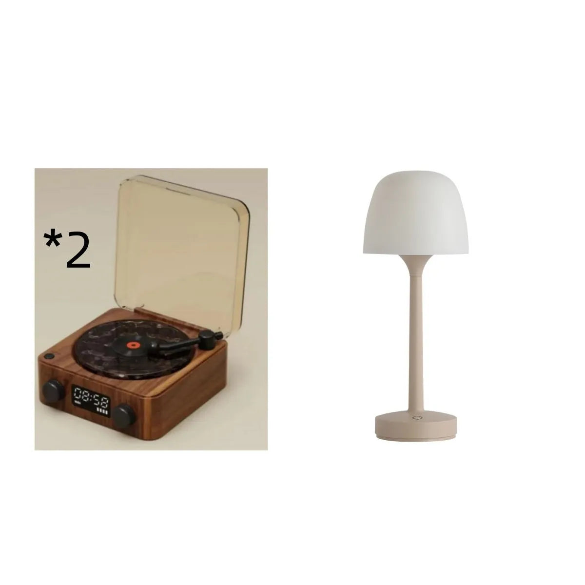 Retro-style turntable Bluetooth speaker with glowing RGB light projection on a wooden surface.