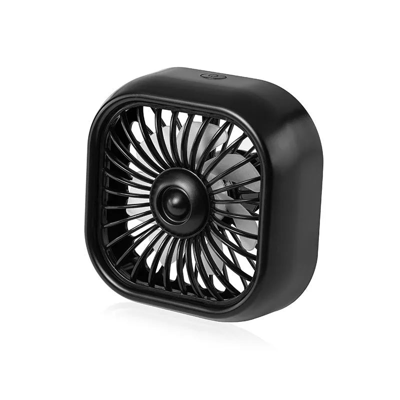 USB car fan with three-speed controls in black colour showing compact design