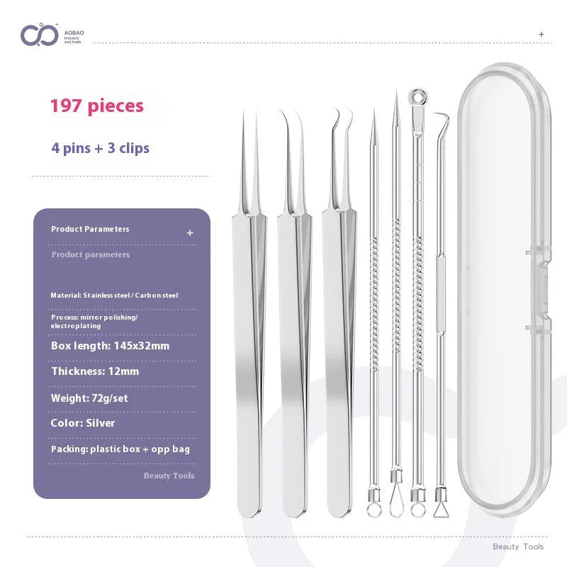 Four metal acne needles with ultra fine pointed tips for precise spot treatment skincare