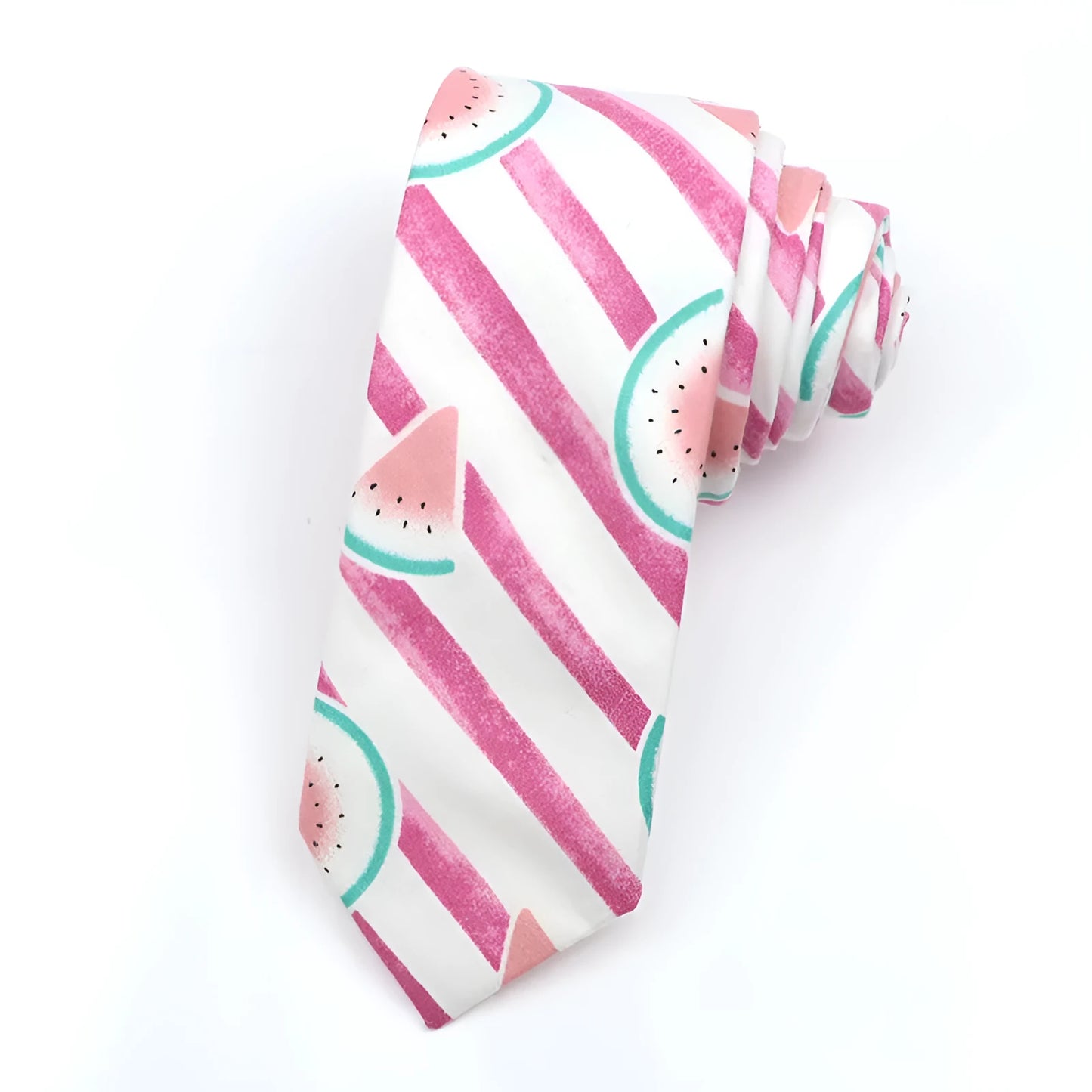 Korean style narrow men's cotton bow tie with a printed cartoon pattern on an adjustable fabric strap.