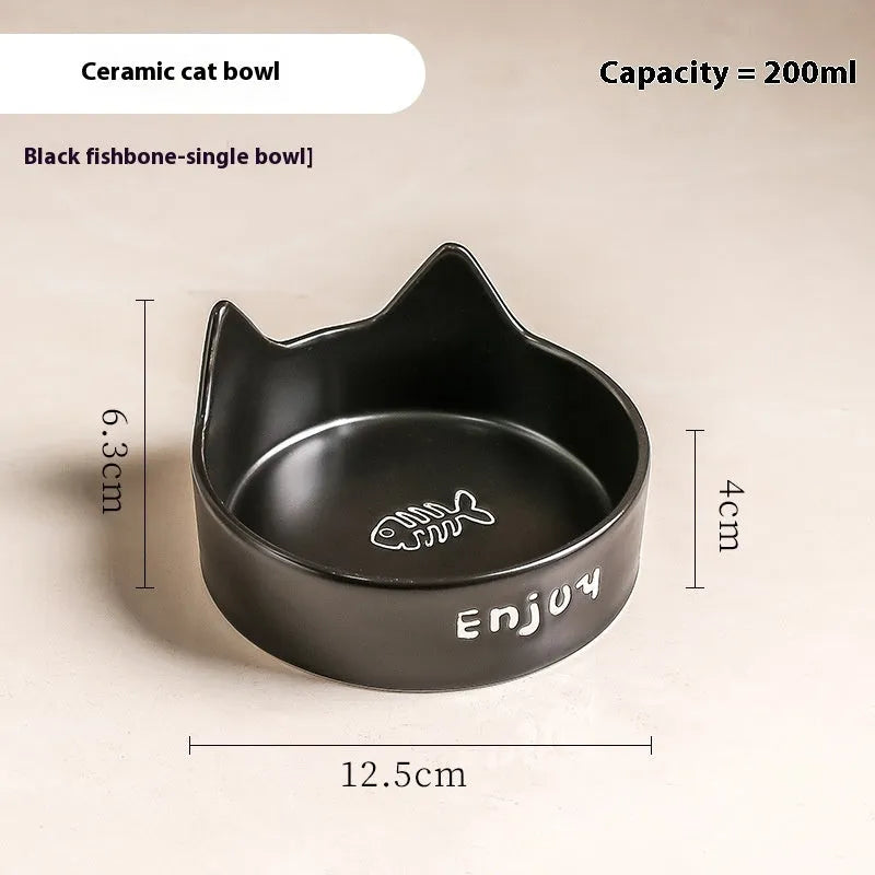 Porcelain cat bowl with cat ear design in 2-in-1 configuration for food and water