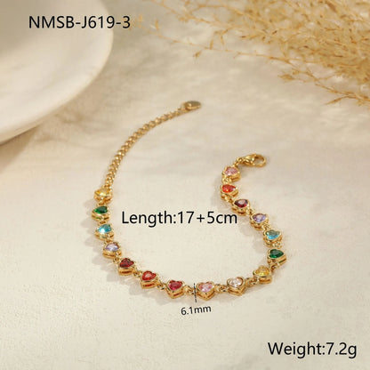 Women's stainless steel bracelet with 18K gold electroplating in heart, circle, and square geometric styles