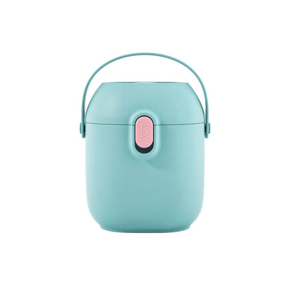 Large portable airtight baby milk powder container with scoop in peacock blue, olive green, and rouge powder
