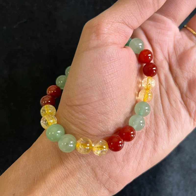 8mm Yellow Beaded Bracelet with multicolour glass beads
