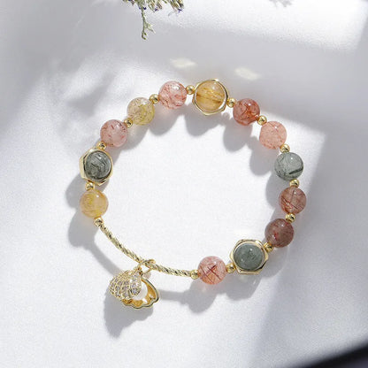 Women's crystal bracelet with coloured hair crystal shell and red sealant flower animal zodiac design