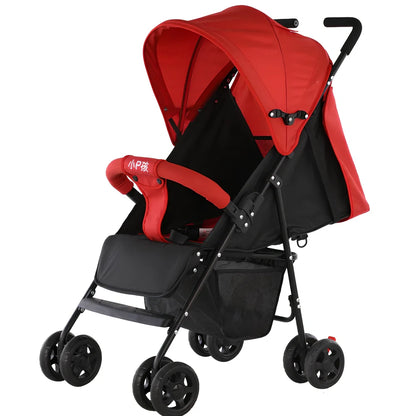 Lightweight baby stroller with carbon steel frame in purple colour showing extended sunshade