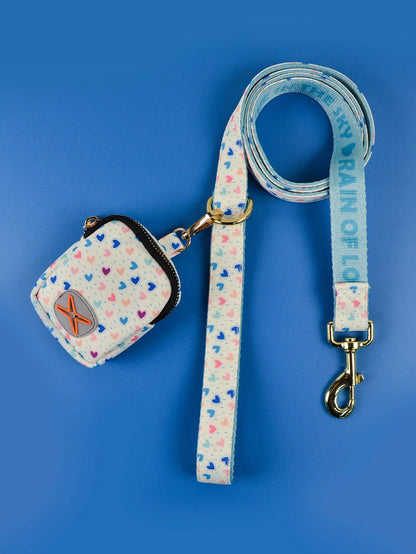 Pet lead with attached garbage bin in polyester, shown in six colours and sizes S, M, L