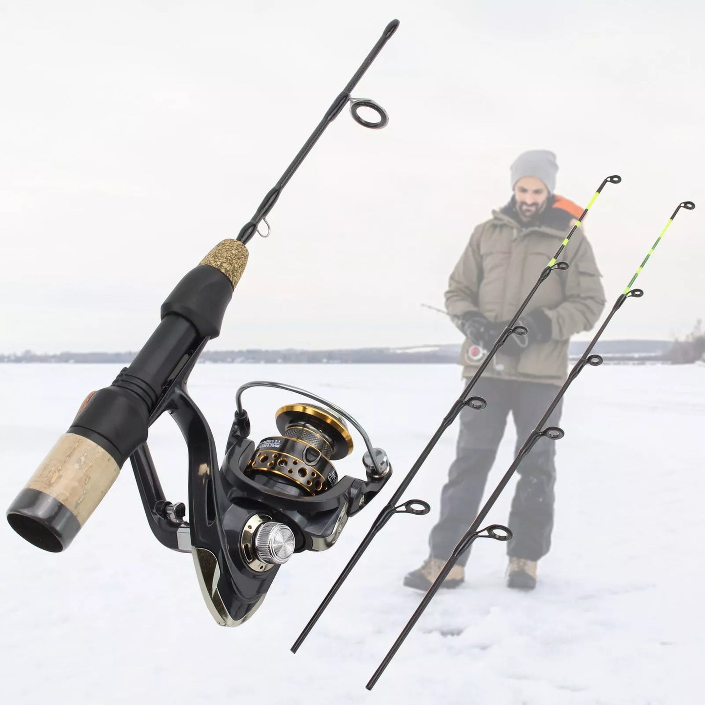Double Tip Ice Fishing Rod with Spinning Wheel Tackle Set for winter angling