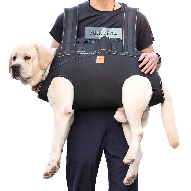 Black oxford cloth dog backpack for medium and large pets with adjustable straps