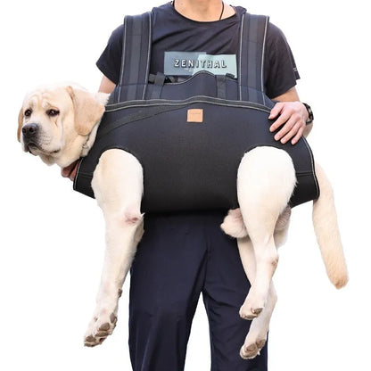 Black oxford cloth dog backpack for medium and large pets with adjustable straps