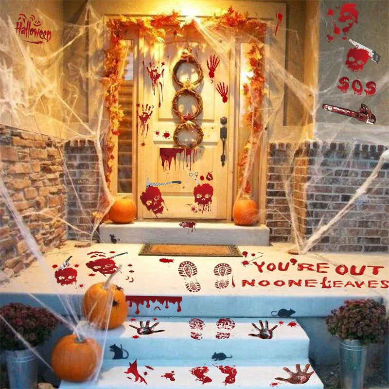 Halloween window stickers set of 9 bloody handprint and footprint decals