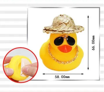 Straw Hat Yellow Duck cartoon car dashboard ornament with removable sunglasses necklace