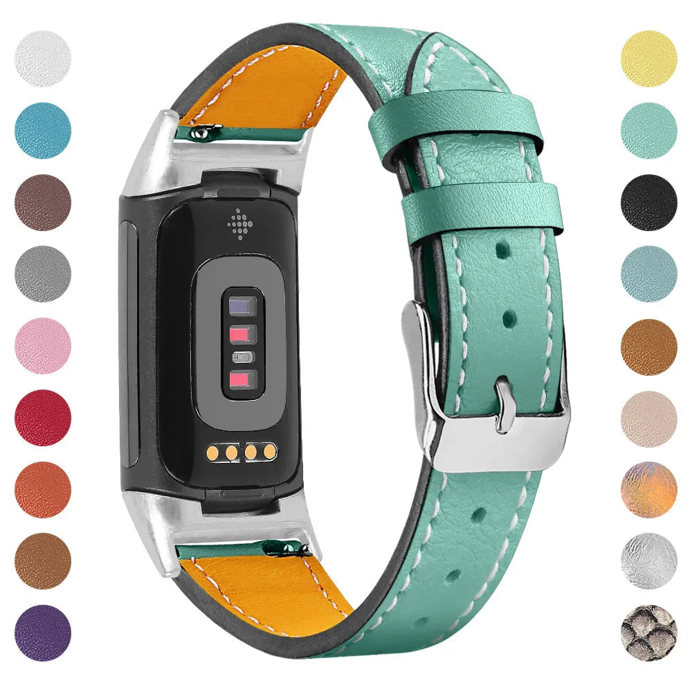Genuine leather strap for Fitbit charge5/6 smartwatch adjustable 5.5-8.1 inches 16 colours