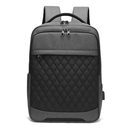 Men's Oxford cloth travel backpack with curved shoulder straps and diamond mesh panels in black colour