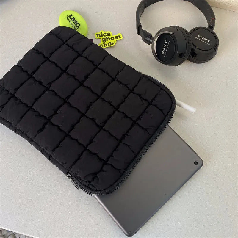 Nylon laptop bag with cloud cotton storage compartments in black or white colour options