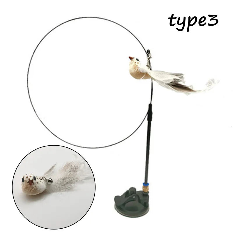 Detachable sucker cat stick with feather attachment, PVC rod and steel wire in picture colour