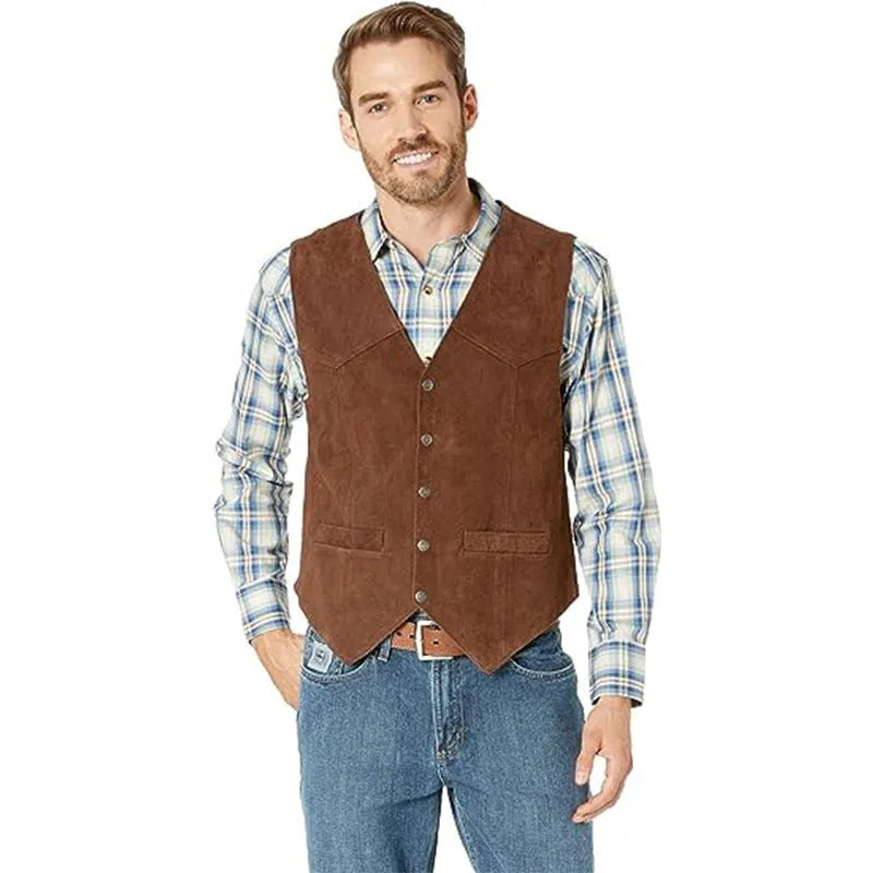 Men's single-breasted slim fit vest in acetate blend, round hem, size stick pocket, available in black brown light brown gray