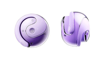 Small Coconut Ball wireless Bluetooth ear-hook headset with bone conduction, shown in Black, Milky White or Violet PC ABS