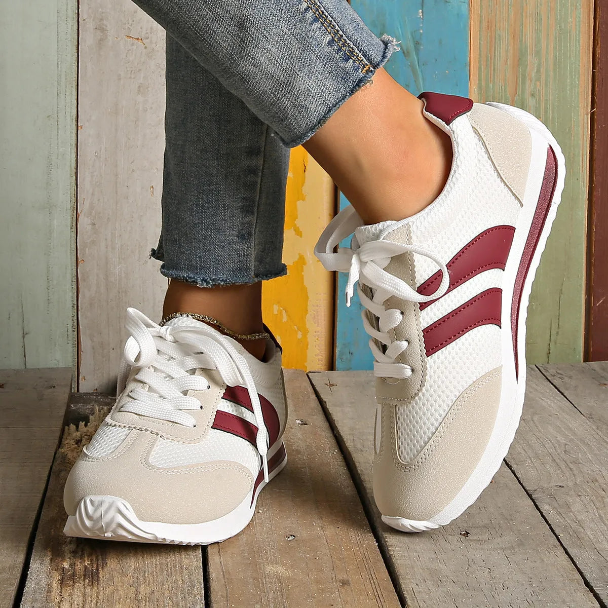 Wine red Cortez Retro sneakers with mesh lining and cross-strap detail