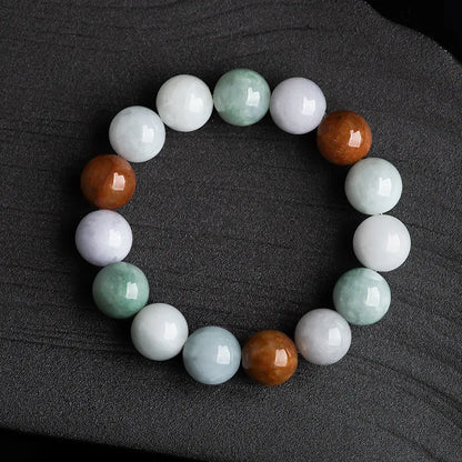 Natural Myanmar jade bracelet with three colours, round 13mm beads, traditional Asian style