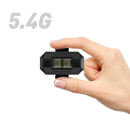 Universal drone strobe light with 7 colour LED, USB Type-C cable, and mounting tape on a white background.