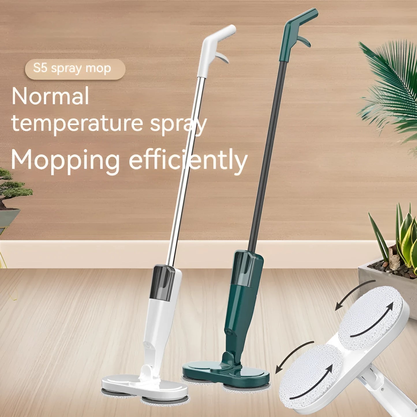 Wireless electric mop in S5 Green colour with USB charging cable and integrated water tank