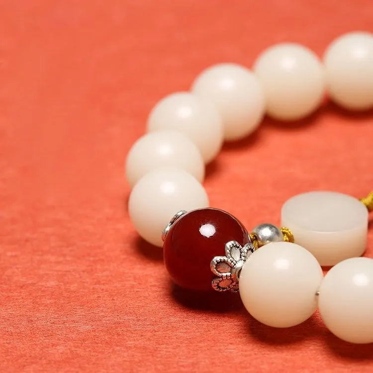 National style Bodhi couple bracelet with Ruyi elements and 10mm round beads