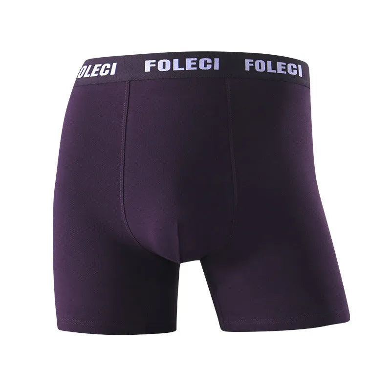 Men's pure cotton lengthened boxer briefs with anti-wear legs and high waist, available in five solid colours, sizes XL to 8XL.