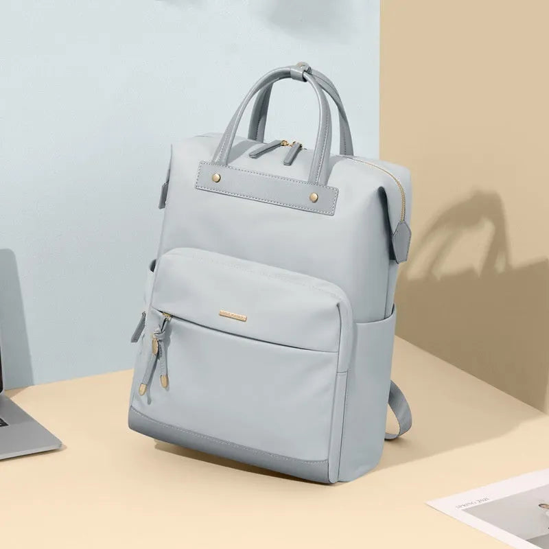 Women's large capacity backpack in synthetic leather fabric with adjustable shoulder straps in apricot colour