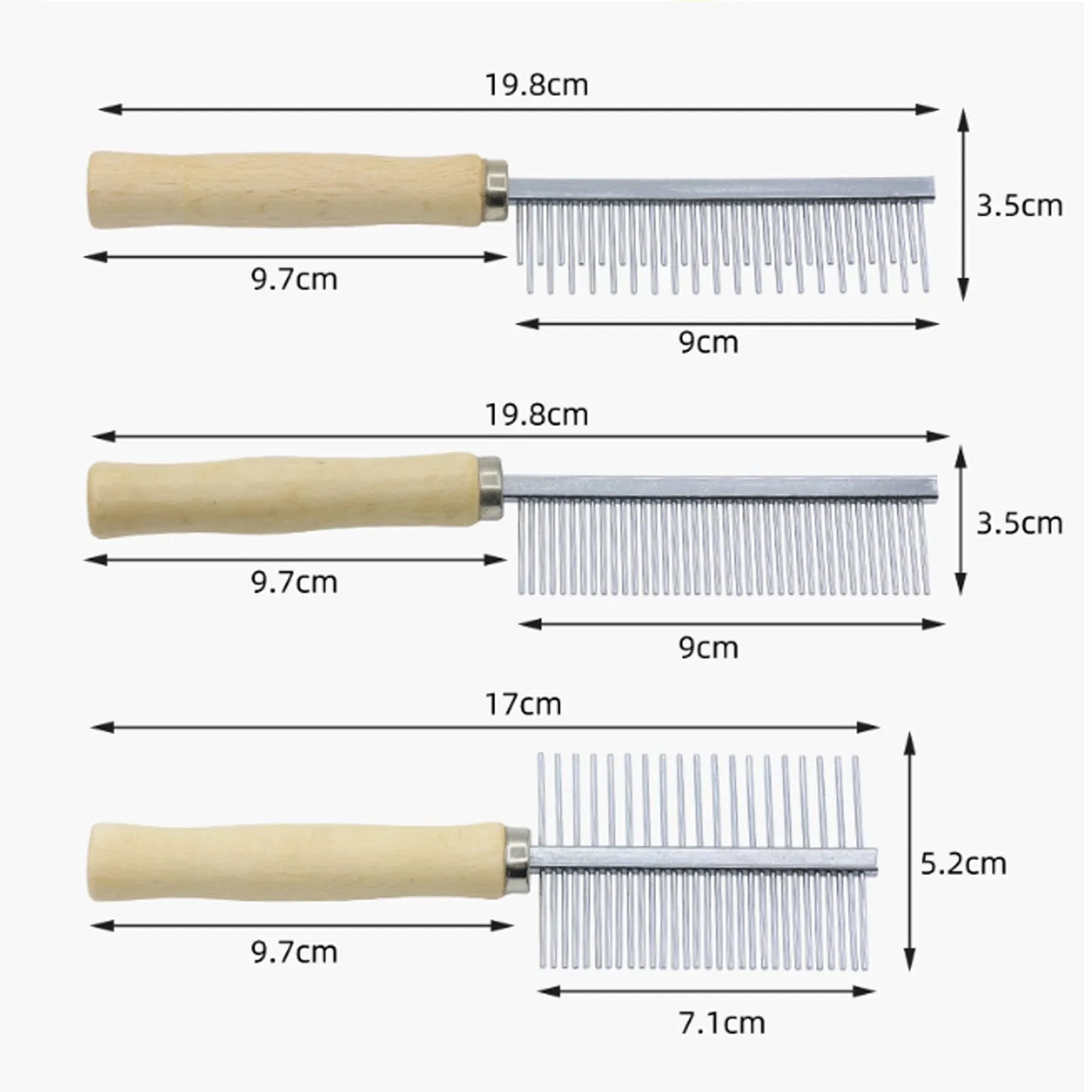 Wooden handle pet grooming comb with round stainless steel needles for dogs and cats