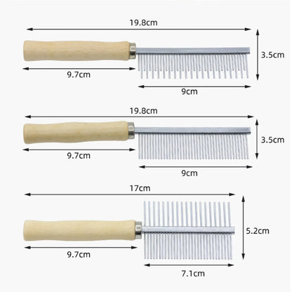 Wooden handle pet grooming comb with round stainless steel needles for dogs and cats