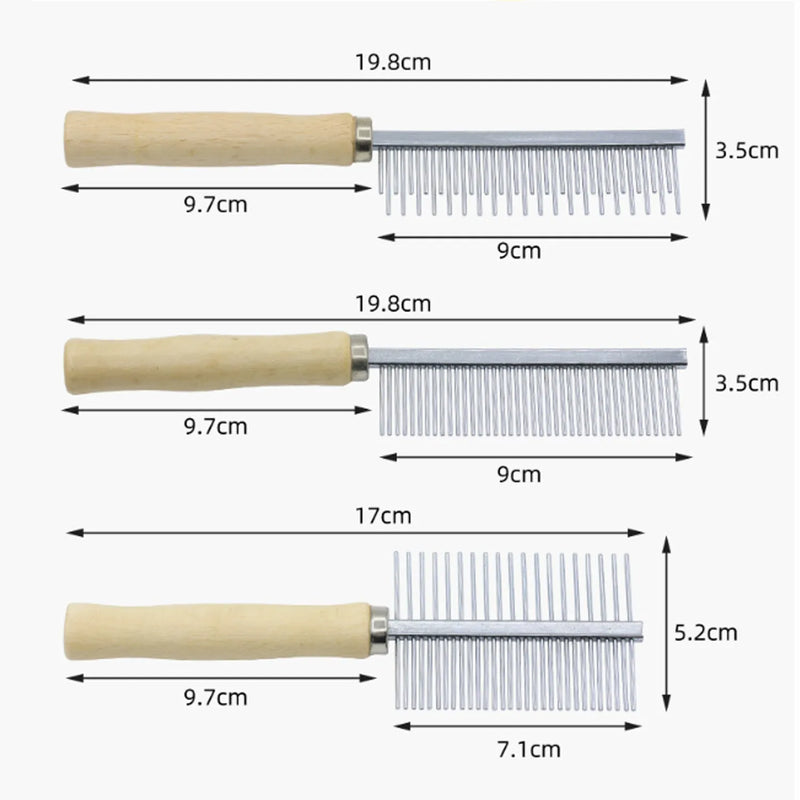 Wooden handle pet grooming comb for dogs and cats: effectively removes hidden impurities with smooth round comb needles and sturdy wooden handle for safe, easy control during regular grooming sessions.