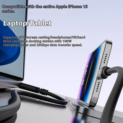 Black USB C to C HDMI cable with Type-C connectors, PVC jacket, and 8K 60Hz 20Gbps 100W ratings