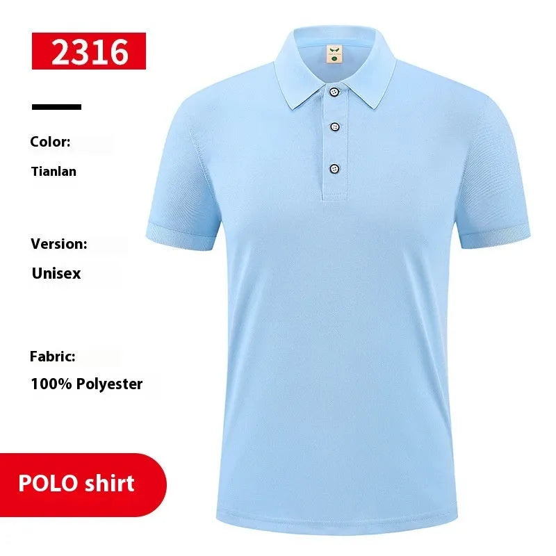 Ice silk polo shirt with advertising logo pattern in multiple colour options including white black red light blue wine red orange